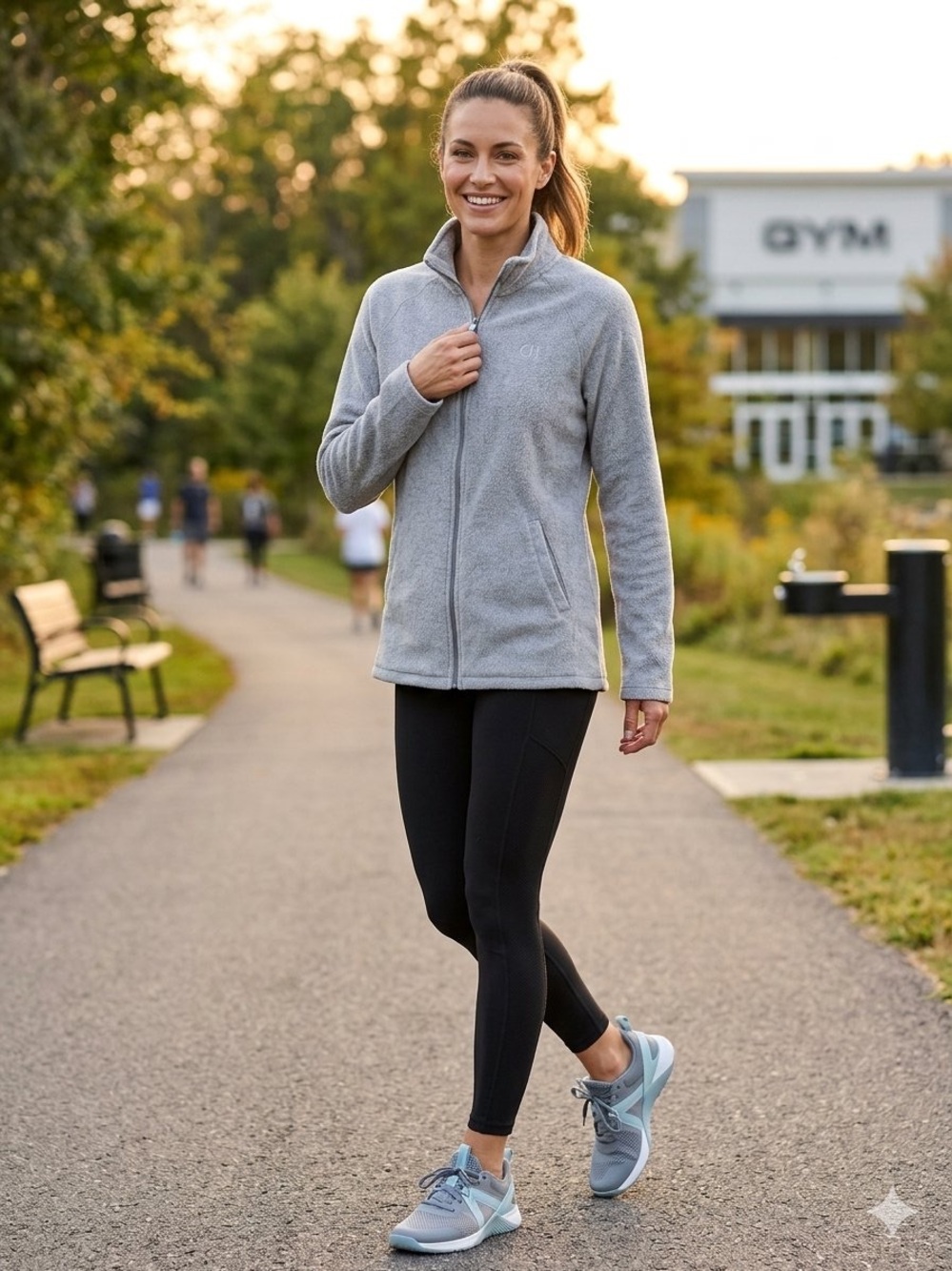 Carole Hochman Women's Gray Fleece Full-Zip Mock Neck Hiking Jacket